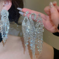 Copper Leaf Rhinestone Tassel Drop Earrings With Silver Needle, Light Luxury Statement Style view 2