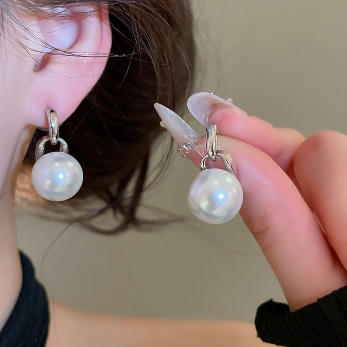 Elegant Faux Pearl Stud Earrings For Women, Minimalist Modern Round Geometric Fashion Jewelry