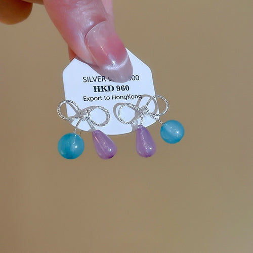 Fresh Style Resin Bow Stud Earrings With Silver Pins, Sweet Light Luxury Women's Ear Jewelry