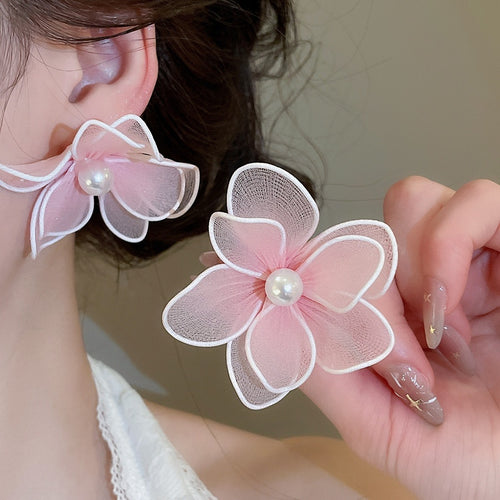 Summer Floral Faux Pearl Stud Earrings Vacation Style Sweet Beach Jewelry For Women