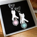Cute Resin Heart Cat Drop Earrings With Silver Needle Posts, Playful Cartoon Style For Women view 2