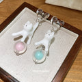 Cute Resin Heart Cat Drop Earrings With Silver Needle Posts, Playful Cartoon Style For Women view 4