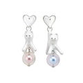Cute Resin Heart Cat Drop Earrings With Silver Needle Posts, Playful Cartoon Style For Women view 5