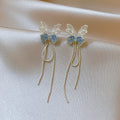 Silver Needle Rhinestone Hollow Crystal Butterfly Stud Earrings, Elegant Versatile Style view 2