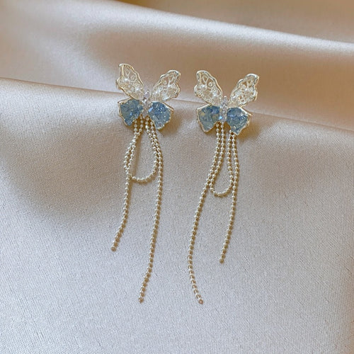 Silver Needle Rhinestone Hollow Crystal Butterfly Stud Earrings, Elegant Versatile Style