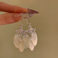 Sparkling Zircon Shell Cross Tassel Drop Earrings With Silver Pins Playful Geometric Style view 3