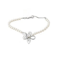 Korean Sweet Light Luxury Faux Pearl Zircon Flower Jewelry Set With Necklace Bracelet Ring view 5