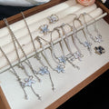 Korean Sweet Light Luxury Faux Pearl Zircon Flower Jewelry Set With Necklace Bracelet Ring view 4