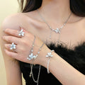 Korean Sweet Light Luxury Faux Pearl Zircon Flower Jewelry Set With Necklace Bracelet Ring view 1