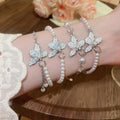 Korean Sweet Light Luxury Faux Pearl Zircon Flower Jewelry Set With Necklace Bracelet Ring view 3