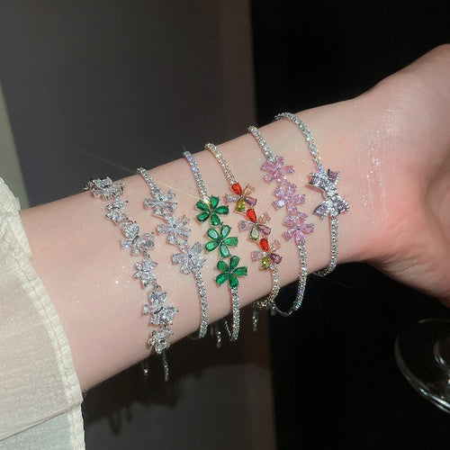 18K Gold Plated Copper Zircon Flower Bangle For Women Retro Luxury Floral Bracelet