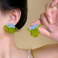Alloy Crystal Flower Tassel Drop Earrings, Fresh Sweet Beach Style Floral Ear Studs view 3