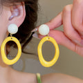 Dopamine Color Hollow Oval Acrylic Hoop Earrings, Minimalist Summer Sweet Geometric Style view 4