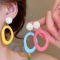 Dopamine Color Hollow Oval Acrylic Hoop Earrings, Minimalist Summer Sweet Geometric Style view 2