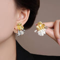 Metal Rhinestone Inlaid Two Tone Gold Silver Flower Stud Earrings For Women Niche Luxury Style view 2