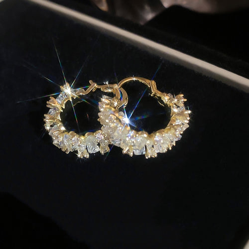 14K Gold Plated Copper Zircon Round Huggie Earrings Minimalist Light Luxury Jewelry
