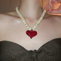 Old Money Acrylic Beaded Heart Pendant Necklace For Women, Statement Collarbone Choker view 4