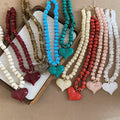 Old Money Acrylic Beaded Heart Pendant Necklace For Women, Statement Collarbone Choker view 1