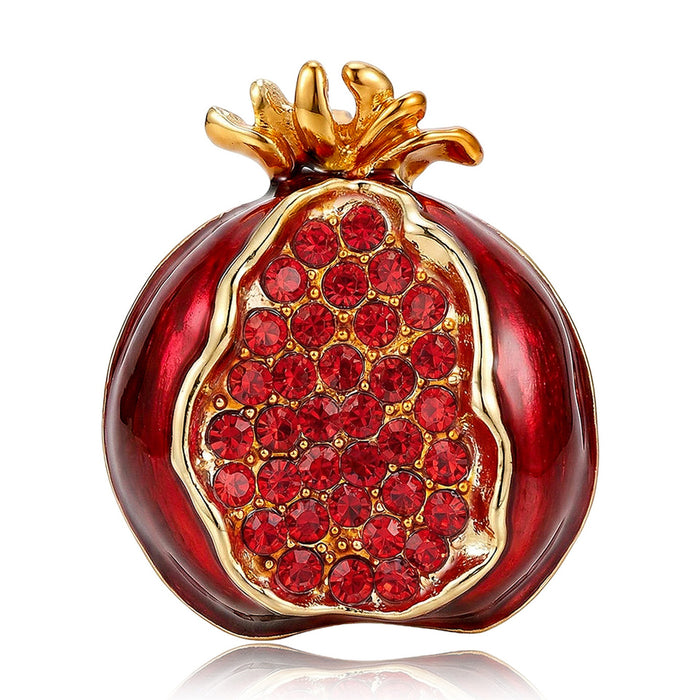 Alloy Enamel Pomegranate Brooch Pin With Red Rhinestone For Coats