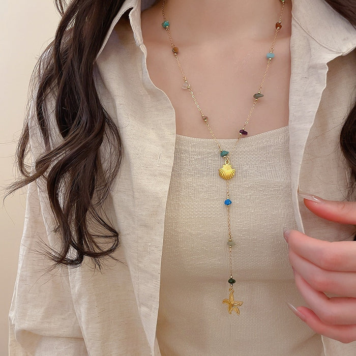 Bohemian Alloy Starfish Shell Necklace Light Luxury Beach Vacation Collarbone Chain