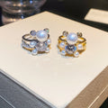 Zircon Bear Faux Pearl Open Bangle Ring Luxury Animal Statement Jewelry view 4