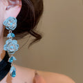 Vintage Flower Zircon Alloy Stud Earrings With Silver Pins, Luxury Women's Jewelry view 3