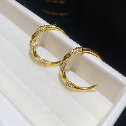 Minimalist Modern Copper Zircon Geometric Round Hoop Earrings For Women