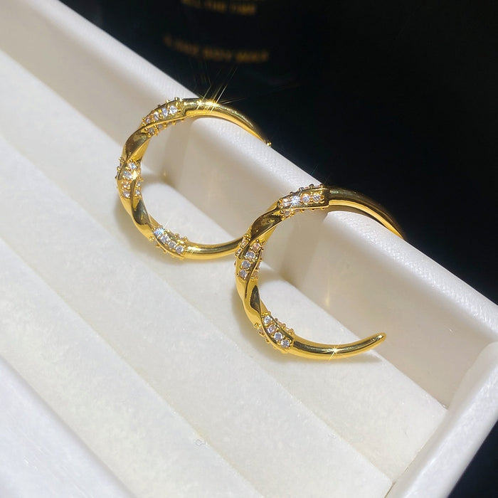 Minimalist Modern Copper Zircon Geometric Round Hoop Earrings For Women