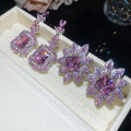 Light Luxury Copper Pink Zircon Square Flower Stud Earrings For Banquet Party view 3