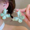 Copper Zircon Enamel Butterfly Stud Earrings With Steel Posts, Sweet Playful Light Luxury Style view 4