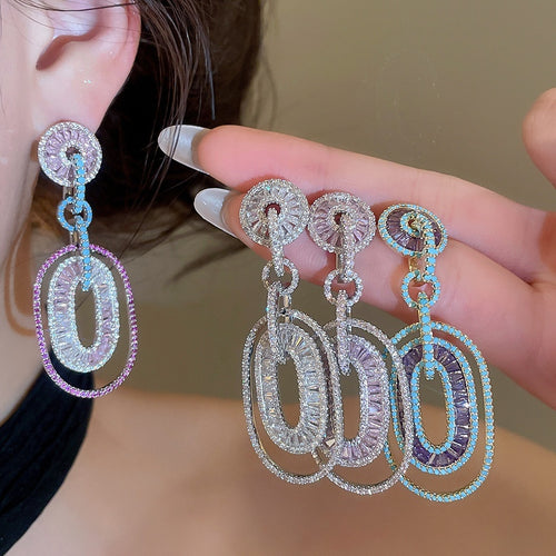 Luxury Palace Style Copper Oval Zircon Stud Earrings For Banquet Statement Jewelry