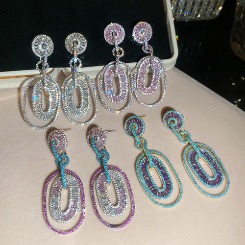 Luxury Palace Style Copper Oval Zircon Stud Earrings For Banquet Statement Jewelry