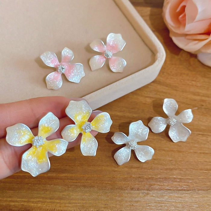 Copper Enamel Flower Drop Earrings With Silver Pins Sweet Summer Floral Jewelry