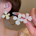 Copper Enamel Flower Drop Earrings With Silver Pins Sweet Summer Floral Jewelry view 2