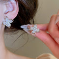 18K Gold Plated Silver Post Zircon Flower Faux Pearl Stud Earrings For Women Light Luxury Daily view 4