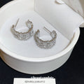 Copper C-Shaped Hoop Earrings With Sparkling Zircon, Minimalist Modern Light Luxury Jewelry view 4