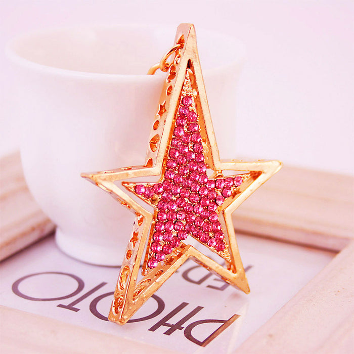 Rhinestone Five Point Star Keychain Zinc Alloy Bag Charm Key Ring Gift