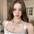 Old Money Court Style Layered Faux Pearl Necklace With Teardrop Pendant Vintage Collarbone Jewelry view 2