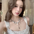 Old Money Court Style Layered Faux Pearl Necklace With Teardrop Pendant Vintage Collarbone Jewelry view 4