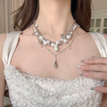 Old Money Court Style Layered Faux Pearl Necklace With Teardrop Pendant Vintage Collarbone Jewelry view 1