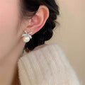 Light Luxury Bow Faux Pearl Zircon Stud Earrings With Silver Posts Elegant Fashion Jewelry view 4
