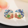 Faux Natural Chalcedony Stud Earrings For Women Court Style Oil Painting Lucky Koi Jewelry view 5