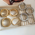 Modern Minimalist Glossy Metal Cross Open Bangle, Round Cuff Bracelet With Niche Design view 2