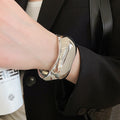 Modern Minimalist Glossy Metal Cross Open Bangle, Round Cuff Bracelet With Niche Design view 3
