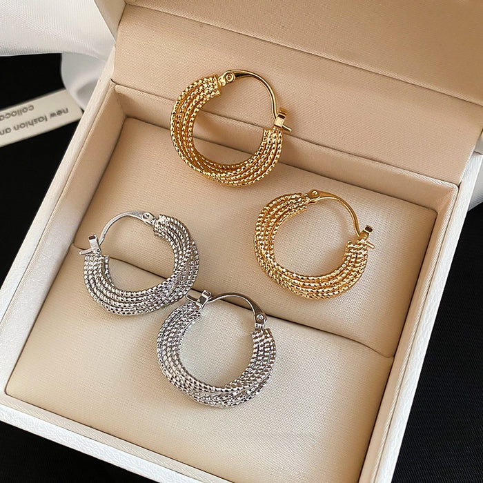 18K Gold Plated Metal Round Hoop Earrings Minimalist Casual Light Luxury European Style