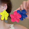 Painted Iron Flower Stud Earrings Vintage European American Statement Light Luxury Designer Jewelry view 2