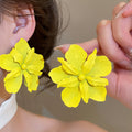 Painted Iron Flower Stud Earrings Vintage European American Statement Light Luxury Designer Jewelry view 4