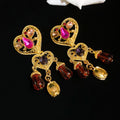 Vintage Heart Rhinestone Tassel Drop Earrings With Silver Pins Alloy Court Style view 3