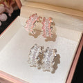 Light Luxury Copper C-Shaped Wrinkle Zircon Enamel Stud Earrings Elegant Geometric Jewelry view 2