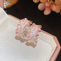 Light Luxury Copper C-Shaped Wrinkle Zircon Enamel Stud Earrings Elegant Geometric Jewelry view 4